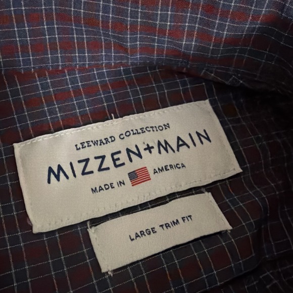 Mizzen+Main Gingham Leeward Collection Trim Fit Mens Long Sleeve Shirt Large - Picture 5 of 8